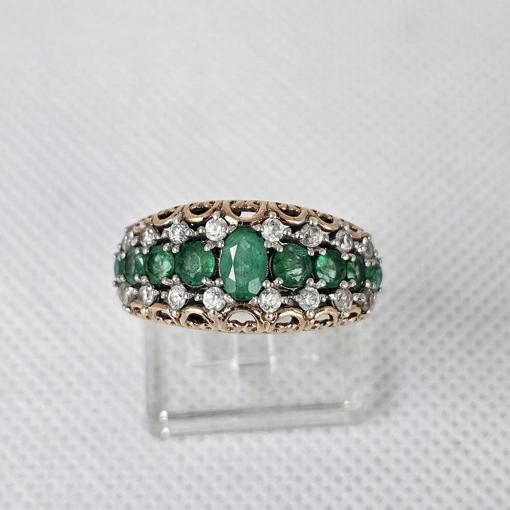Gems en Vogue Grizzly Emerald & Zircon Palladium Sterling Silver 18k Ring Sz 8! - Picture 5 of 10